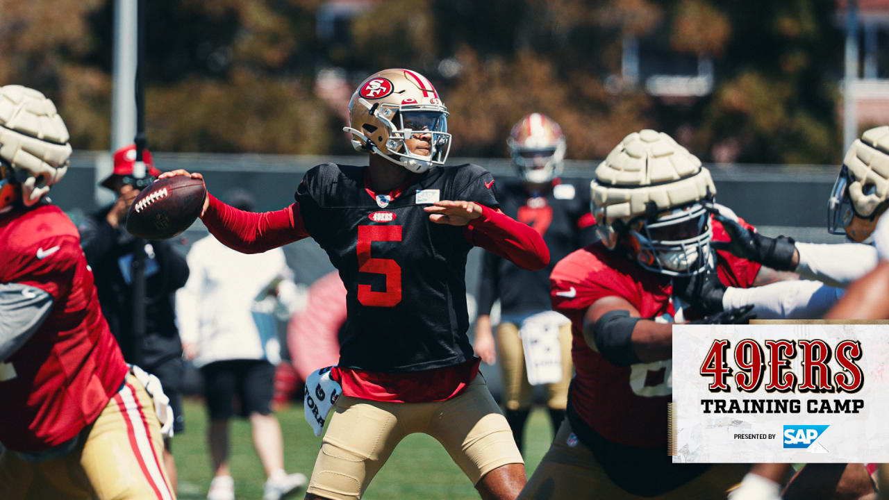 San Francisco 49ers center Jake Brendel heads to the locker room