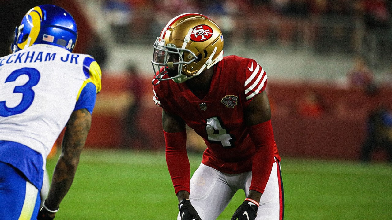 San Francisco 49ers Emmanuel Moseley (4) reacts after a play