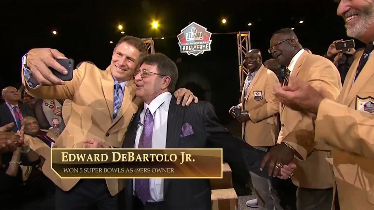 Pro Football Hall of Fame on X: .@PFHOFPrez & HOFer & @49ers  legend Edward J. DeBartolo Jr. getting ready 2 receive his @KayJewelers HOF  Ring of Excellence at #NEvsSF game  /