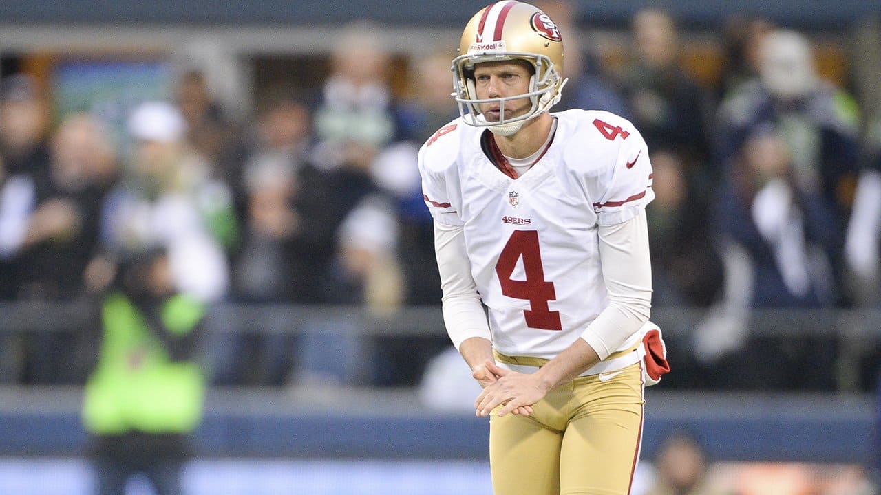 Andy Lee of the San Francisco 49ers looks on before an NFL game