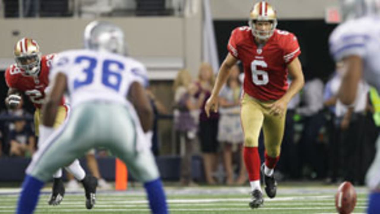 Kicker Joe Nedney and holder Andy Lee of the San Francisco 49ers