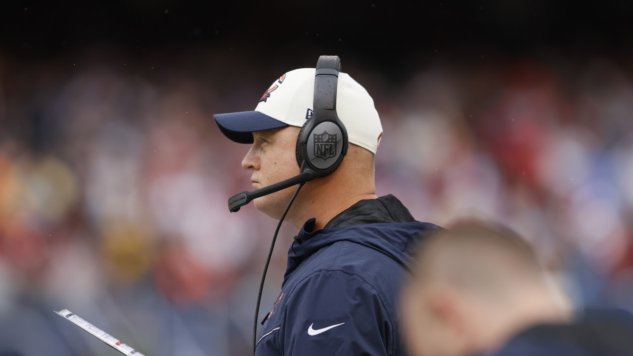 Aug 26, 2023; Chicago, Illinois, USA; Chicago Bears offensive coordinator Luke Getsy looks on during the team s game against the Buffalo Bills at Soldier Field. Mandatory Credit: Matt Marton-USA TODAY Sports (Green Bay Packers)