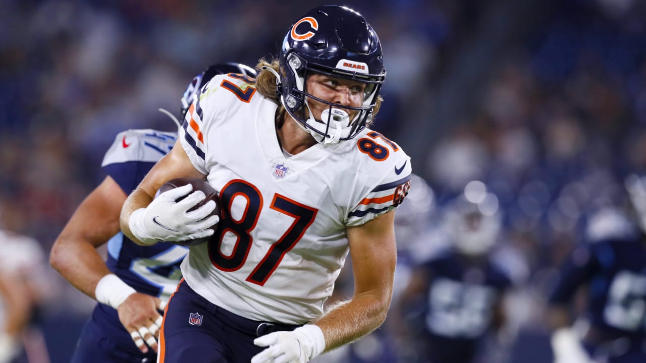 Chicago Bears tight end Jesper Horsted (87) celebrates his