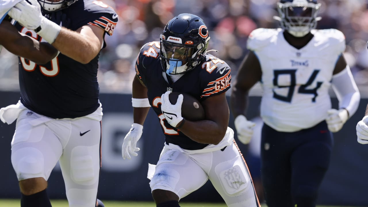 Khalil Herbert of the Chicago Bears runs with the ball during the