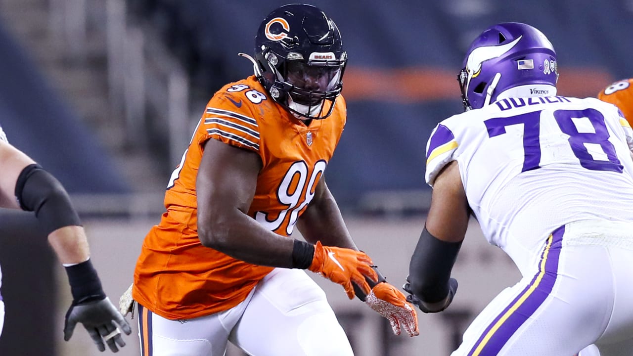 Chicago, Illinois, USA. 03rd Oct, 2021. - Bears #98 Bilal Nichols runs with  the ball during the NFL Game between the Detroit Lions and Chicago Bears at  Soldier Field in Chicago, IL.