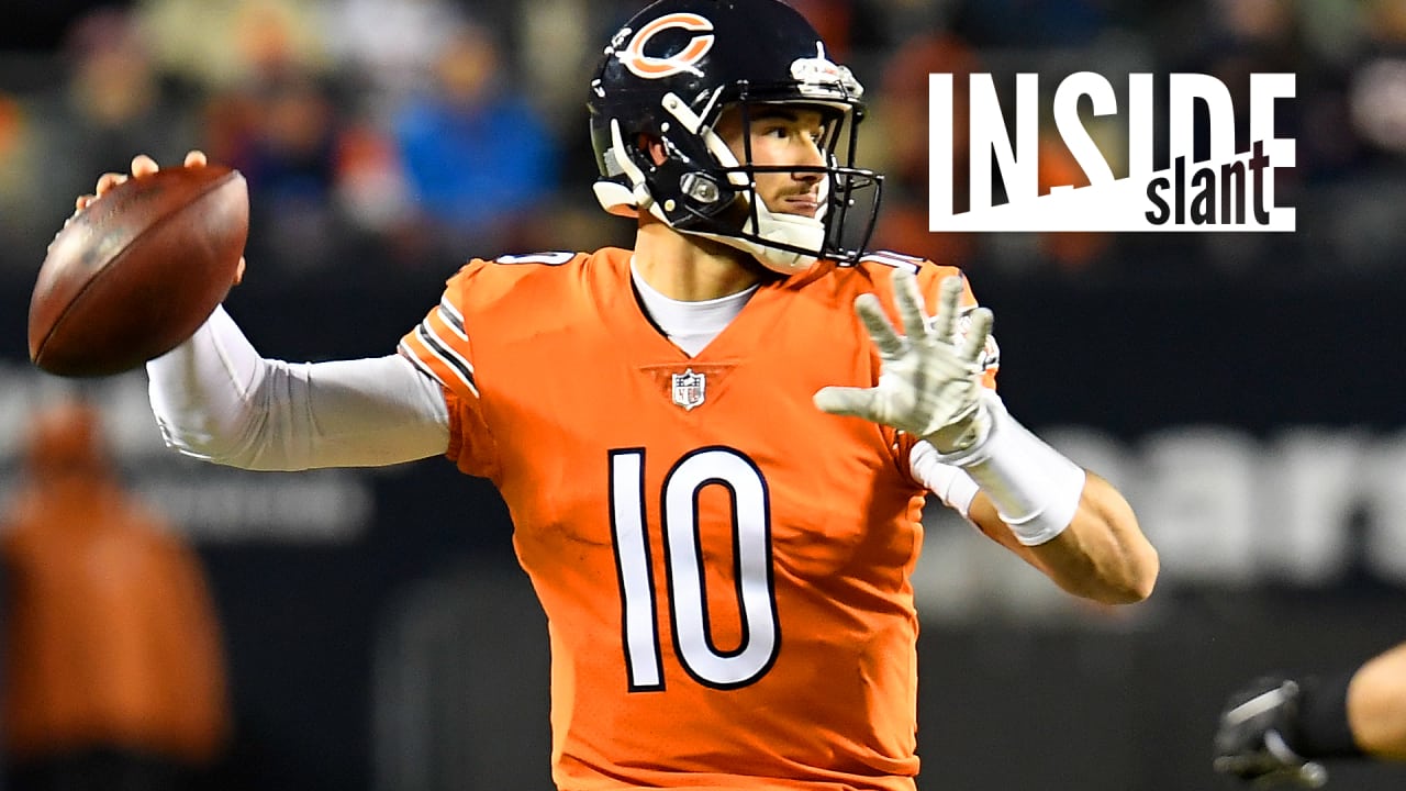 Chicago, United States. 29th Sep, 2019. Injured Chicago Bears quarterback  Mitchell Trubisky walks on the sidelines during the second half of an NFL  game against the Minnesota Vikings at Soldier Field in