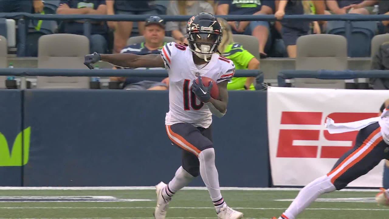 Chicago Bears wide receiver Nsimba Webster (10) during an NFL Preseason  football game against the Seattle