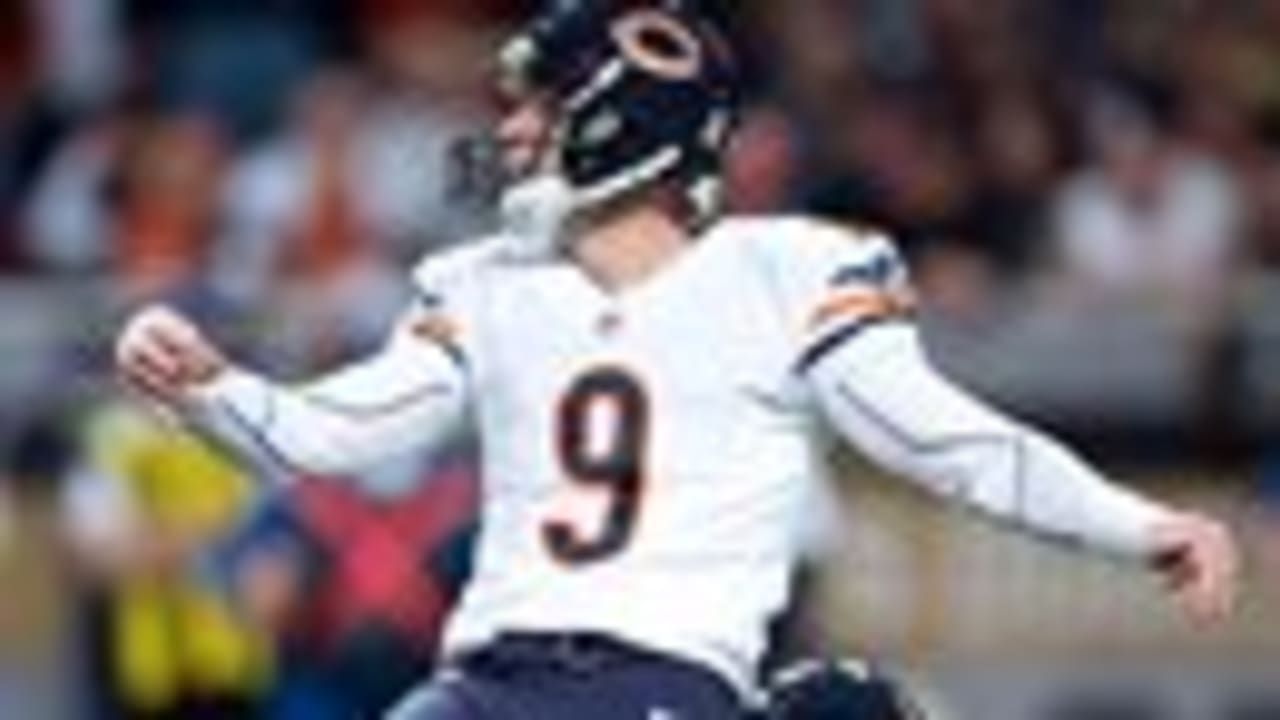 Chicago Bears kicker Robbie Gould (9) walks off the field after kicking the  game-winning field goal against the Green Bay Packers in overtime at  Soldier Field on December 22, 2008 in Chicago.