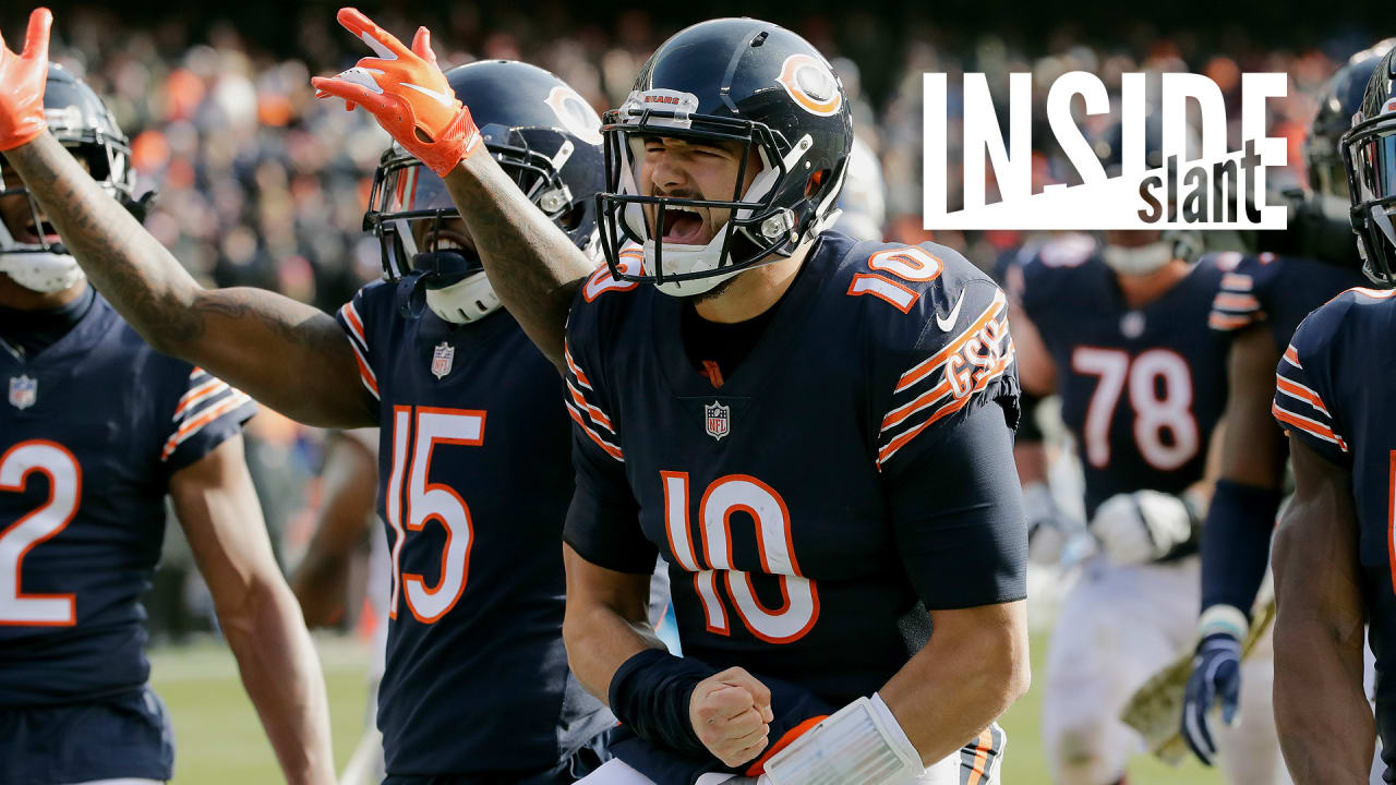 August 24, 2019: Chicago Bears quarterback Mitchell Trubisky (10) during  NFL football preseason game action between the Chicago Bears and the  Indianapolis Colts at Lucas Oil Stadium in Indianapolis, Indiana. Chicago  defeated