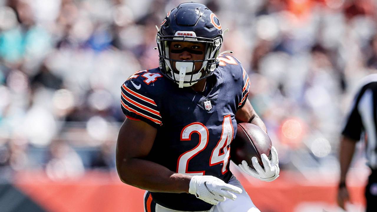 Khalil Herbert of the Chicago Bears reacts after scoring a two point  News Photo - Getty Images