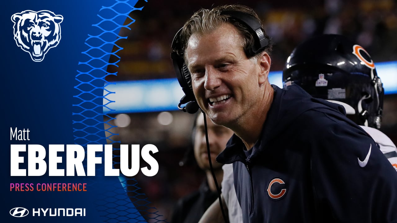 Chicago Bears head coach Matt Eberflus calls in a play during an NFL  preseason football game against the Tampa Bay Buccaneers, Sunday, Sept. 17,  2023, in Tampa, Fla. (AP Photo/Peter Joneleit Stock