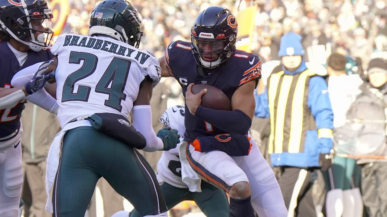 Chicago Bears tight end Cole Kmet is hit by Washington Commanders  linebacker Jamin Davis after a catch in the first half of an NFL football  game in Chicago, Thursday, Oct. 13, 2022. (