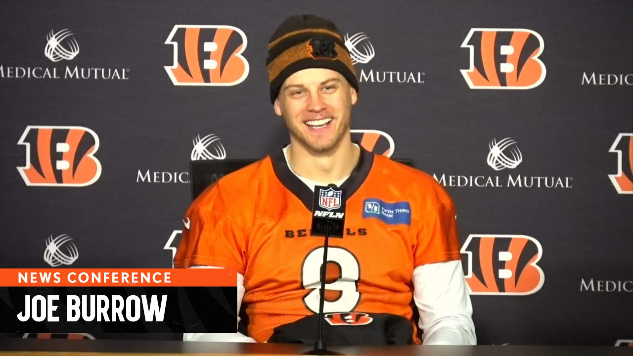 Cincinnati Bengals quarterback Joe Burrow (9) smiles post game against the  Denver Broncos in the second half of an NFL football game Sunday, Dec 19,  2021, in Denver. (AP Photo/Bart Young Stock