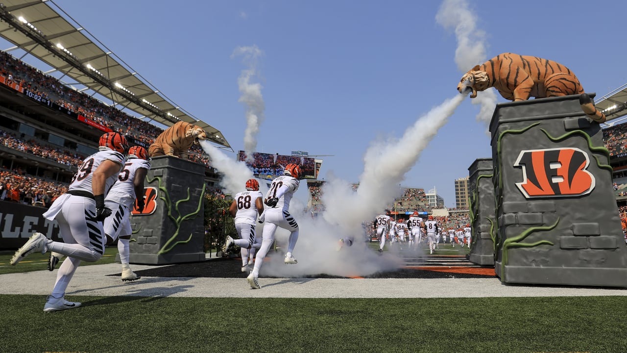 CINCINNATI, OH - OCTOBER 10: A Crucial Catch Intercept Cancer sign hangs  during the game against the Green Bay Packers and the Cincinnati Bengals on  October 10, 2021, at Paul Brown Stadium