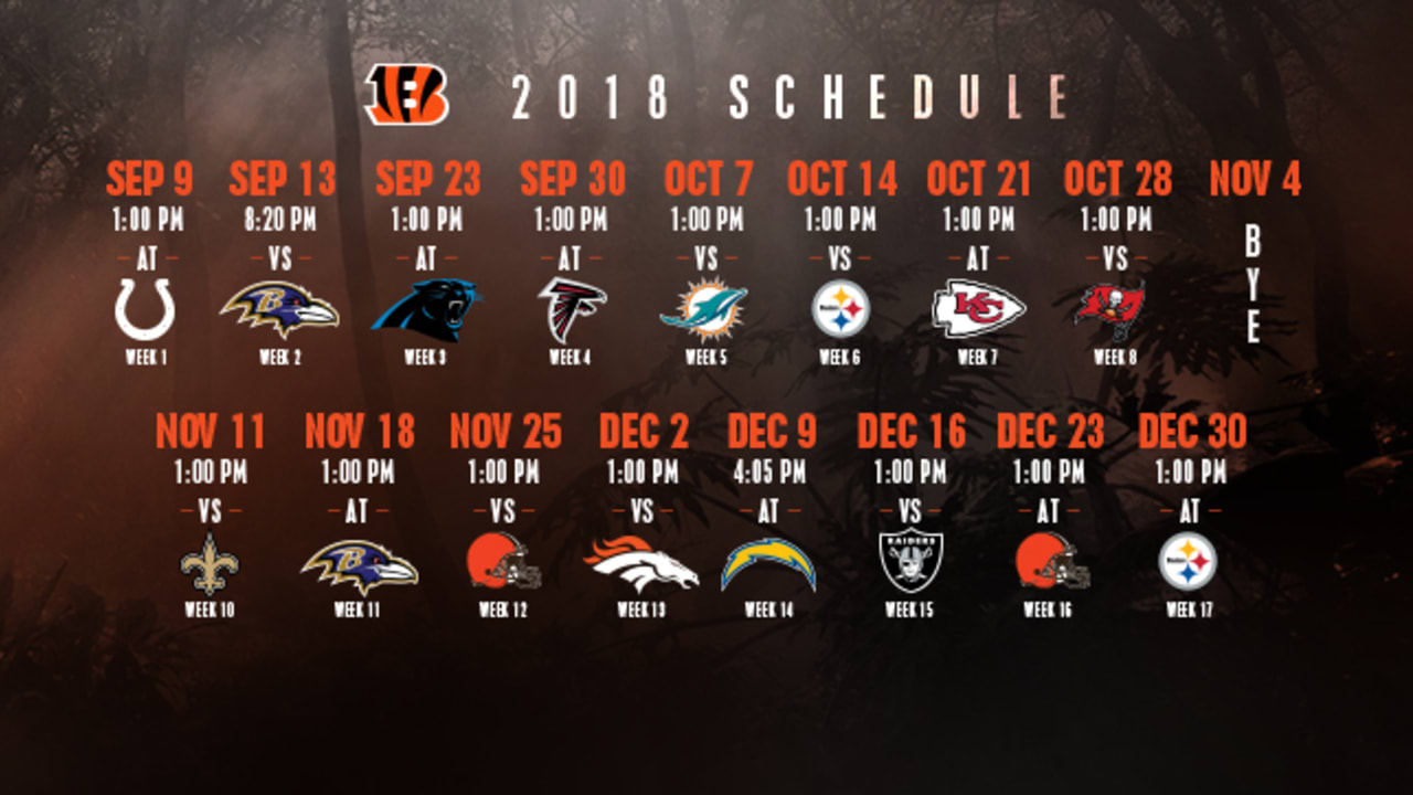 Bengals 2018 Regular Season Schedule
