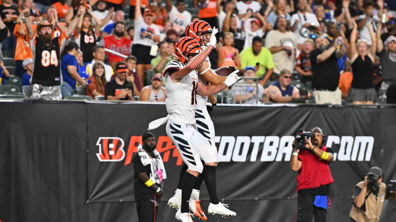 Cincinnati Bengals wide receiver Mike Thomas, left, tight end Mitchell  Wilcox (84) and wide receiver Trenton Irwin (16) participate in a drill  during NFL football training camp Wednesday, Aug. 10, 2022, in