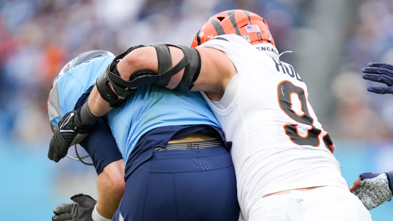 Cincinnati Bengals defensive end Sam Hubbard (94) celebrates with Trey  Hendrickson, right, after making a sack during an NFL football game against  the Kansas City Chiefs, Sunday, Dec. 4, 2022, in Cincinnati. (