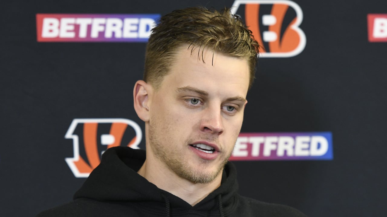 NFL quarterback Joe Burrow at his press conference after beating