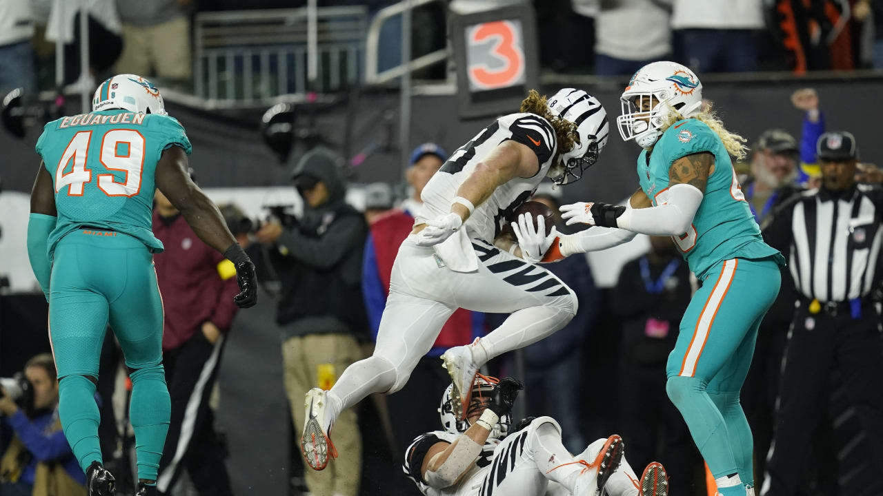 Cincinnati Bengals tight end Hayden Hurst leaps after a reception against  the Tennessee Titans during the first half of an NFL football game, Sunday,  Nov. 27, 2022, in Nashville, Tenn. (AP Photo/Gerald