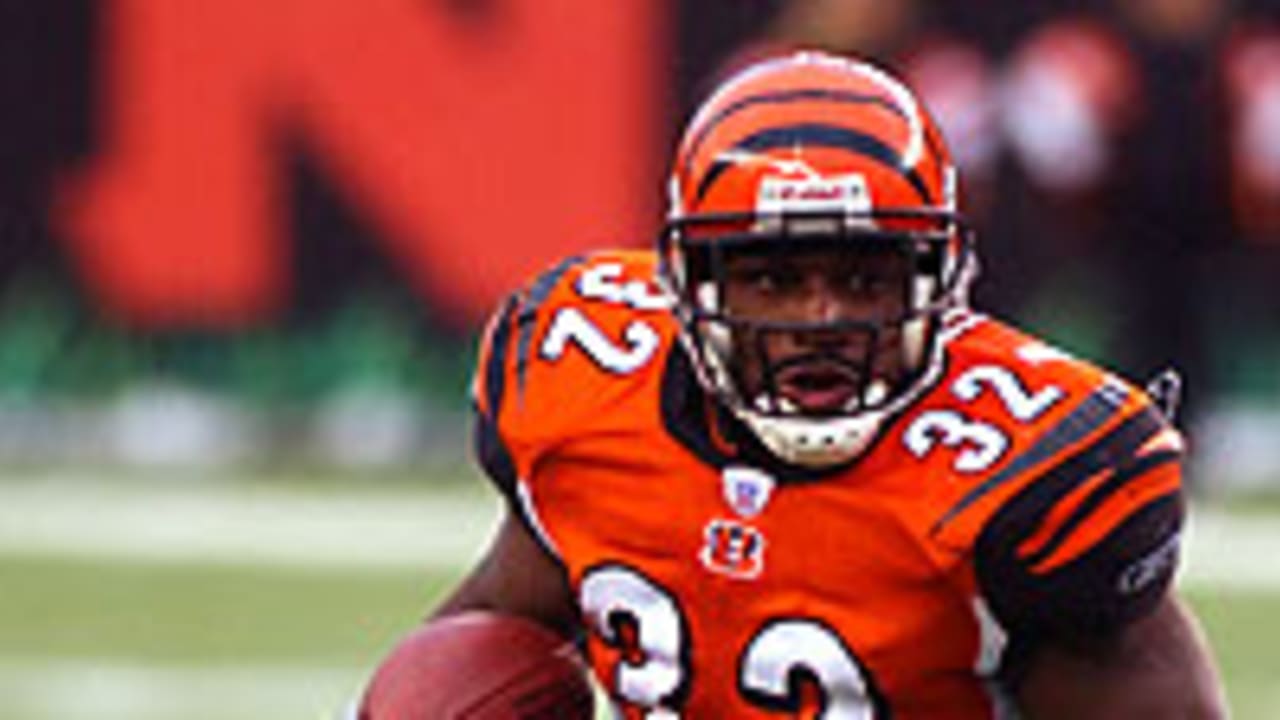 The Cincinnati Bengals running back Rudi Johnson (32) rushes up