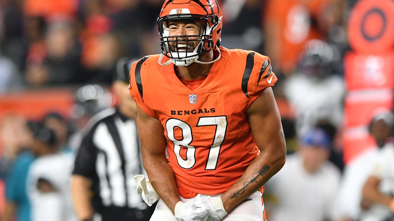 C.J. Uzomah of the Cincinnati Bengals runs the ball up the sideline