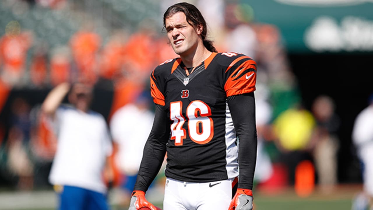 Cincinnati Bengals long snapper Clark Harris tosses a football to a fan  before the AFC championship NFL football game against the Kansas City  Chiefs, Sunday, Jan. 30, 2022, in Kansas City, Mo. (