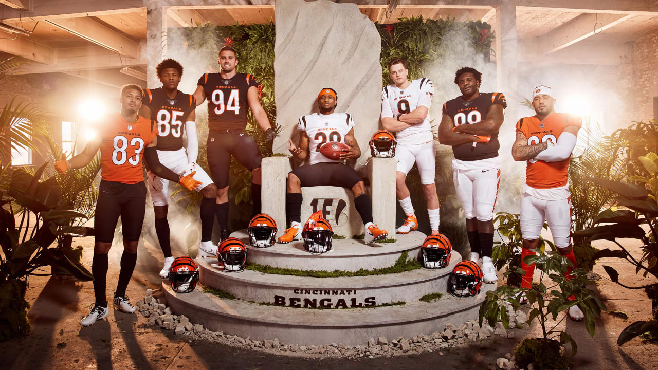 Cincinnati Bengals new NFL football uniforms are unveiled at Paul Brown  Stadium in Cincinnati, Monday, April 19, 2021. (AP Photo/Aaron Doster Stock  Photo - Alamy