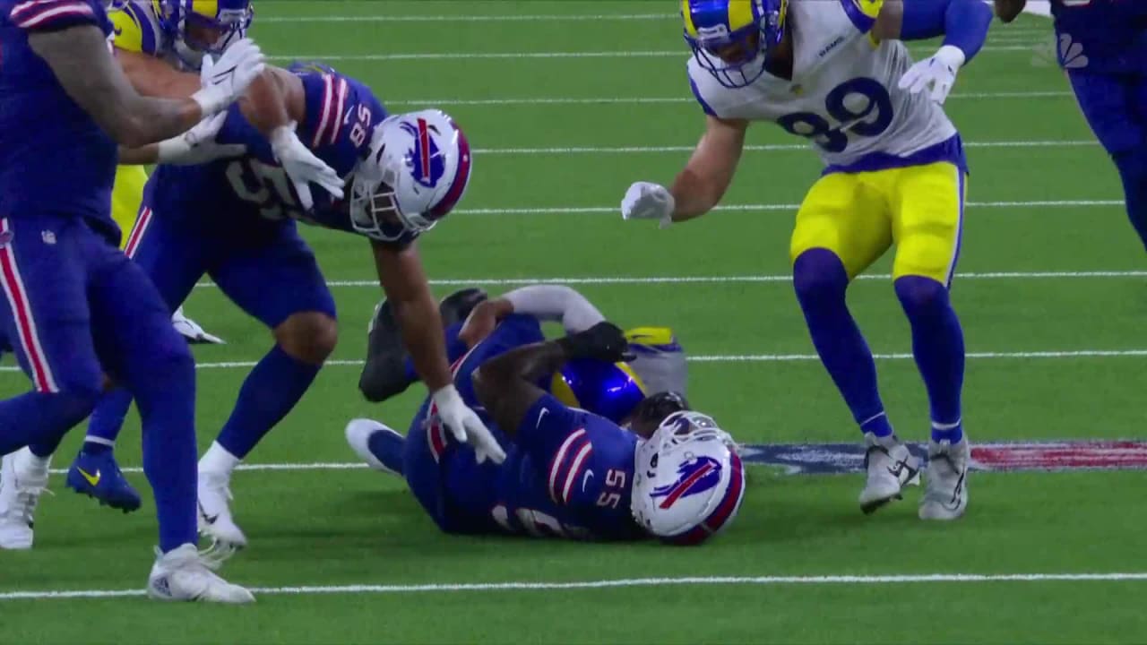 Can't-Miss Play: Buffalo Bills defensive end Boogie Basham bats Los Angeles  Rams quarterback Matthew Stafford's pass to himself for wild INT