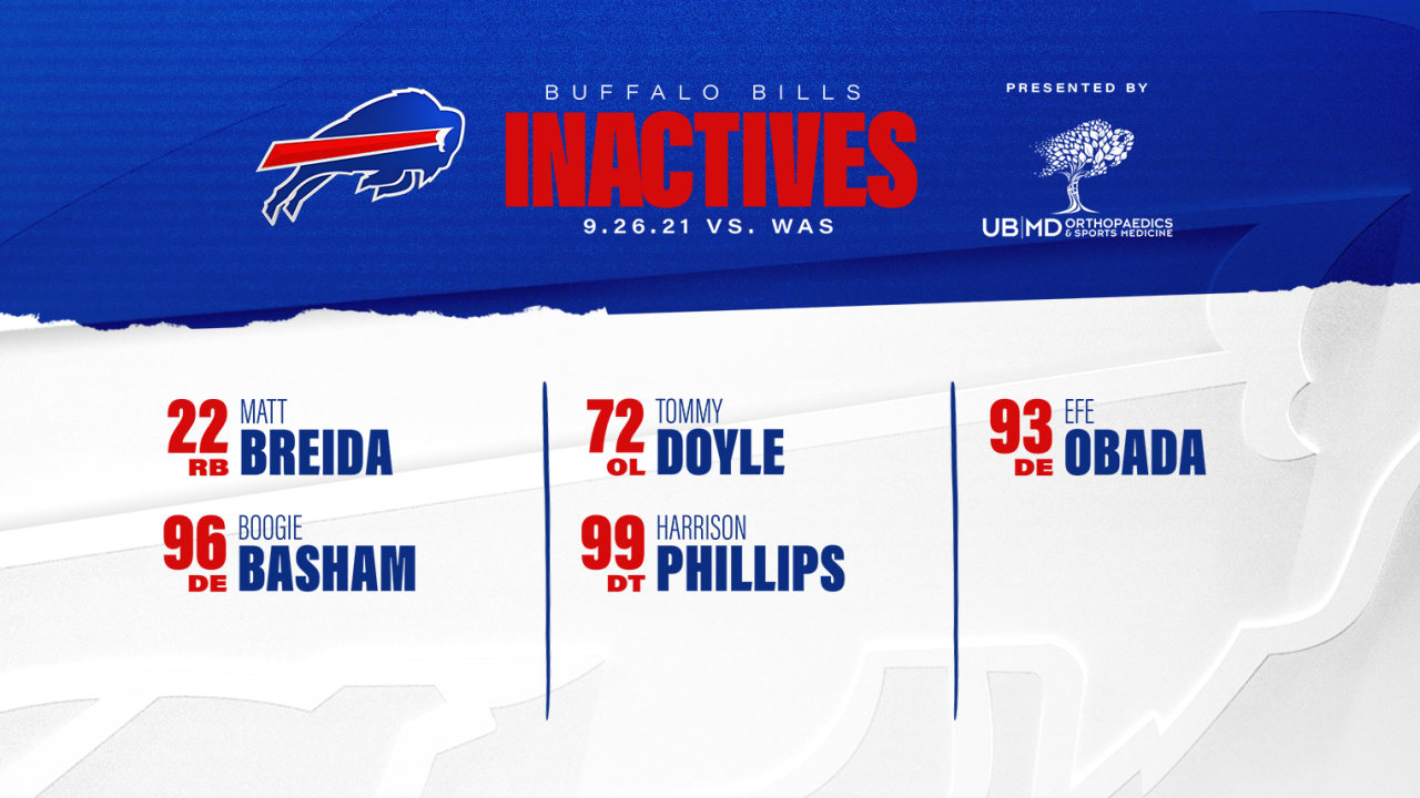 Buffalo Bills vs. Washington Football Team: Game day inactives