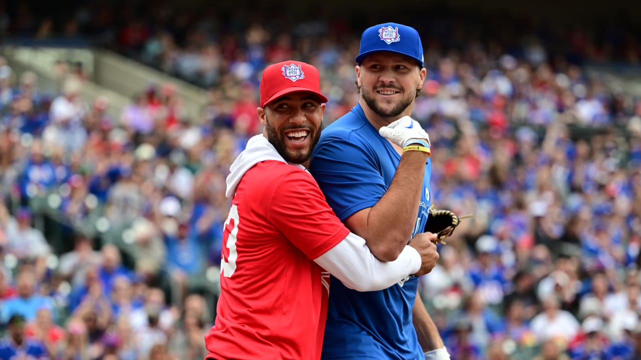 Buffalo Bills safety Micah Hyde talks prior to his charity softball game