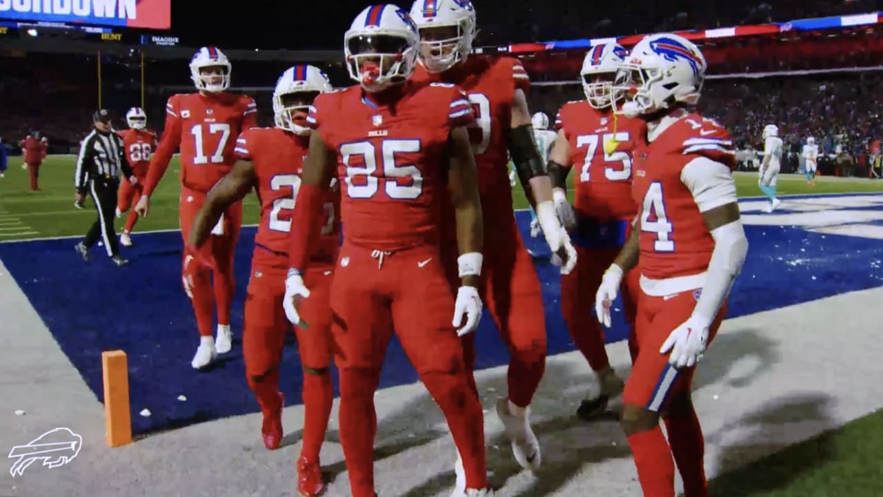 Quintin Morris gestures after his TD catch - 2023 Buffalo Bills - Bills Fans