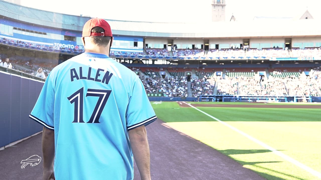 Buffalo Bills quarterback Josh Allen throws out the first pitch