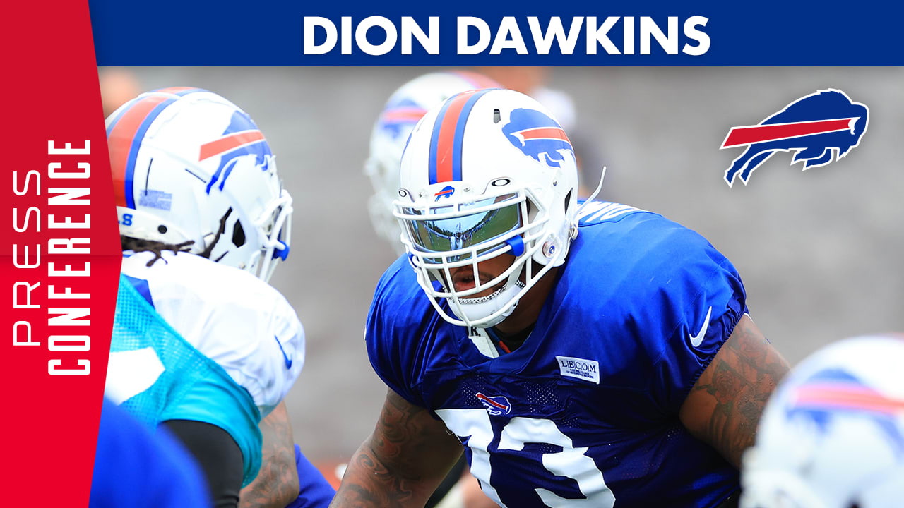 Buffalo Bills offensive tackle Dion Dawkins (73) greets fans after