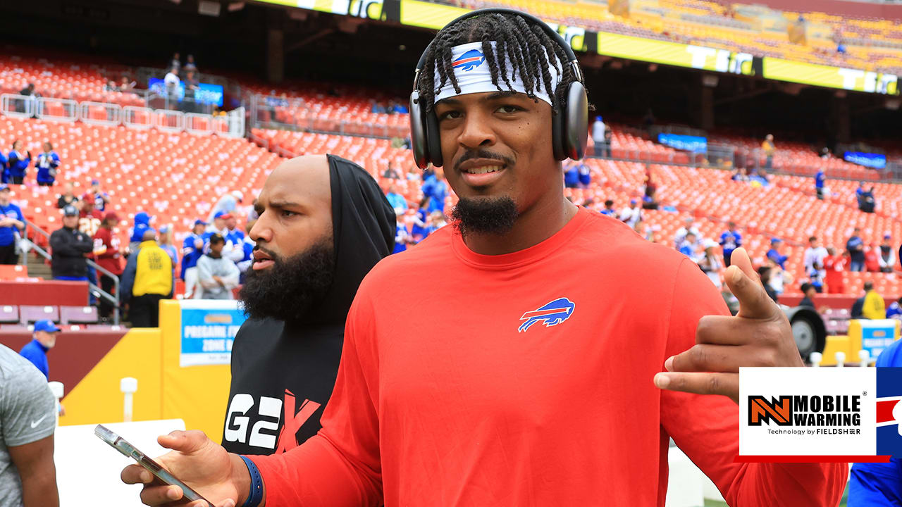 Bills and Jets during pre game warm ups before the season opener