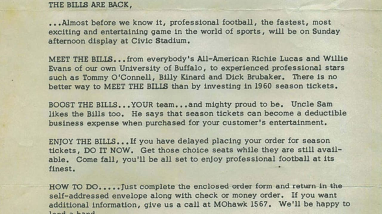 This week in 1960, the FIRST-EVER Bills season tickets went on sale.  Details: