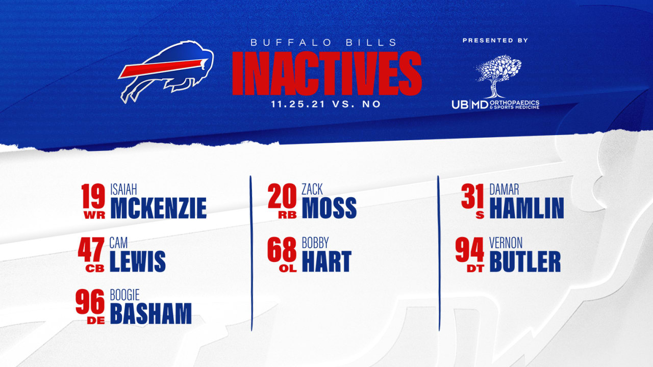 Bills at Saints: Game day inactives