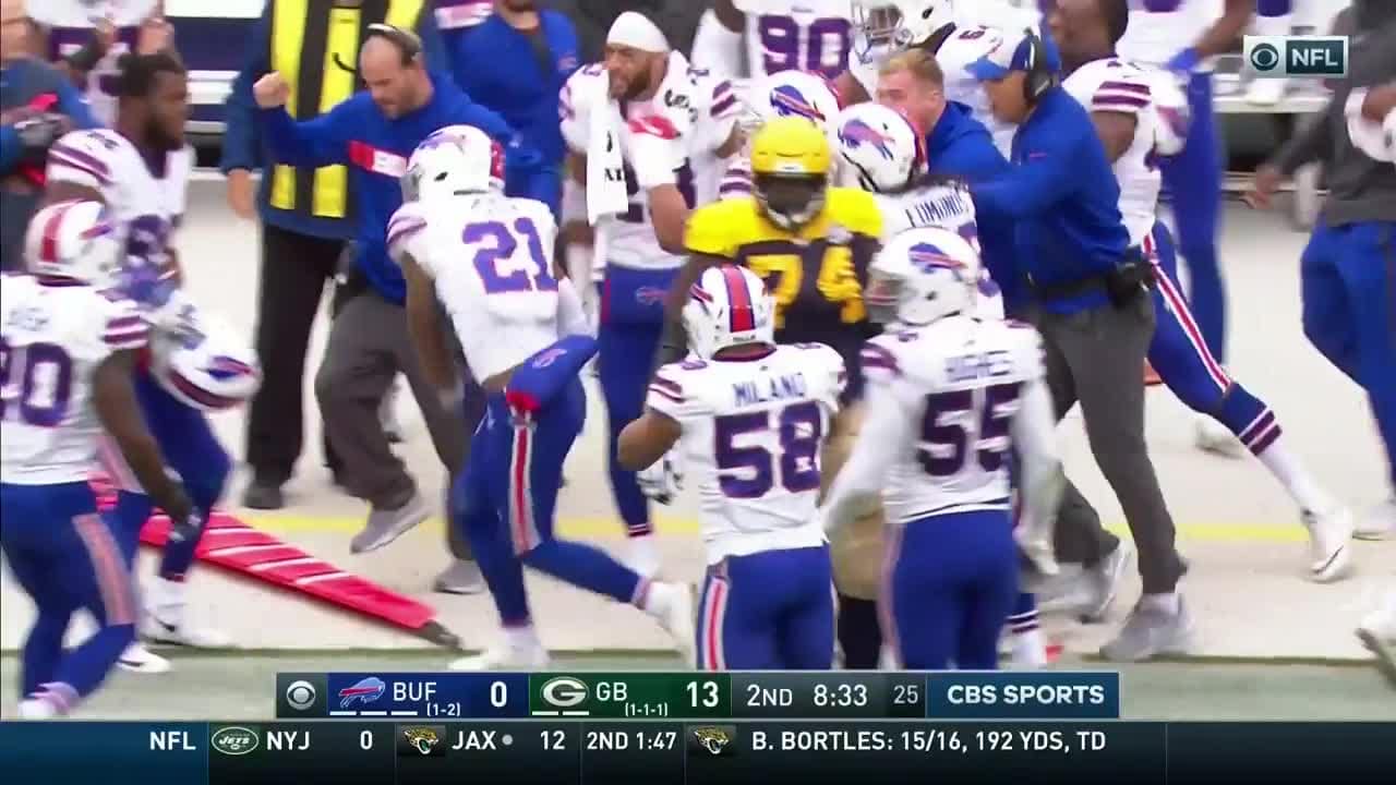 Bills S Jordan Poyer's pissed reaction after seeing replay of INT that got  overturned