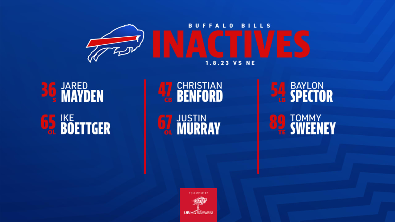 Bills' Christian Benford among inactives vs. Patriots 