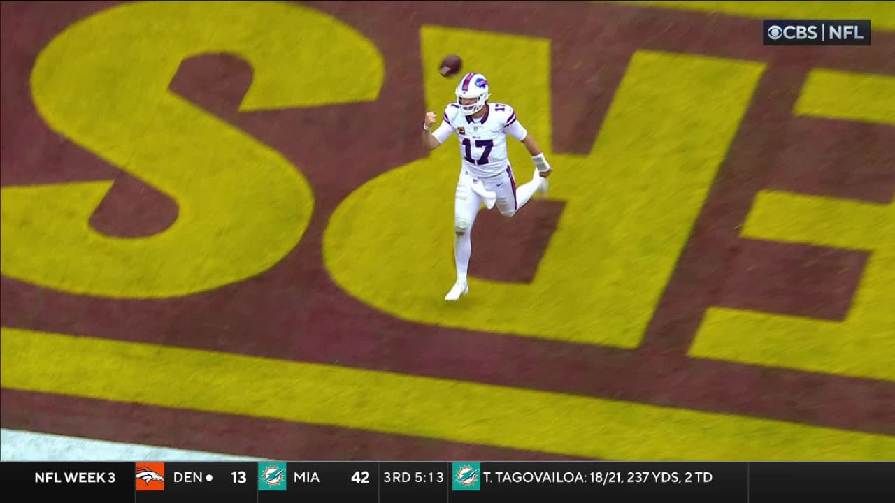 Josh Allen drops a finger roll to celebrate his 10-yard touchdown