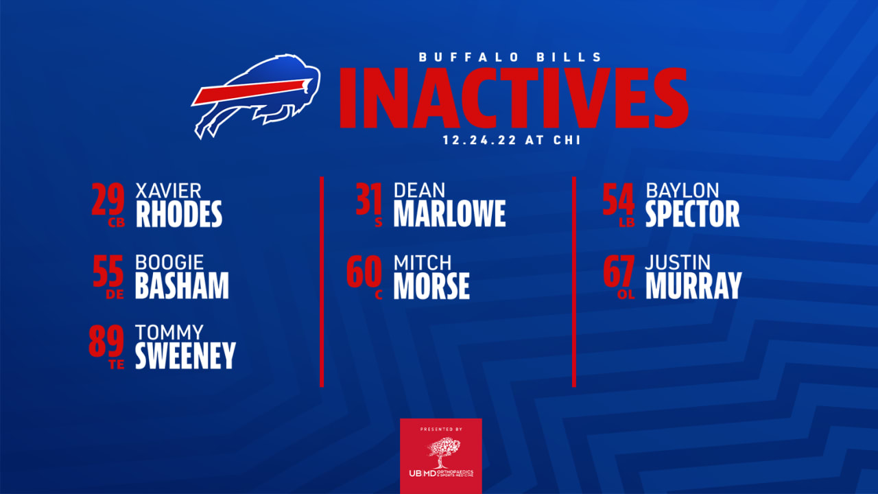 Bills list 7 players as inactive for Week 16 at Bears BVM Sports