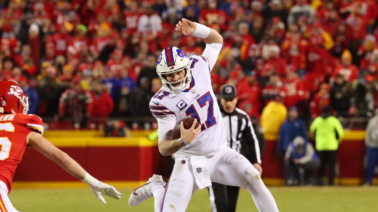 Josh Allen Buffalo Bills Unsigned Hurdles Over A Chiefs Defender Photograph