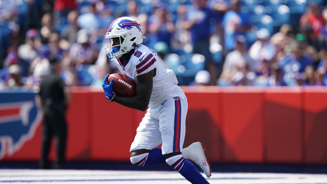 Buffalo Bills wide receiver Marquez Stevenson (5) runs after a