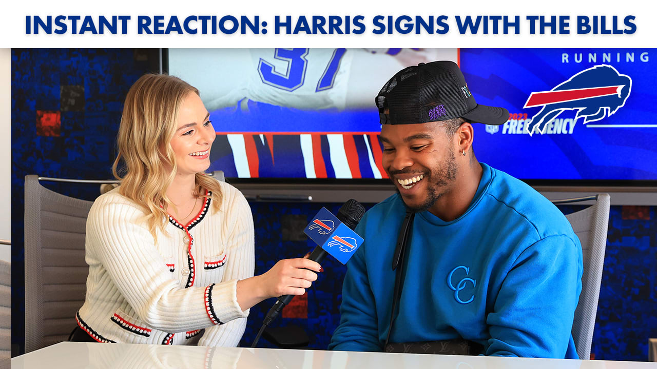 Damien Harris joyously reacts to signing with the Buffalo Bills