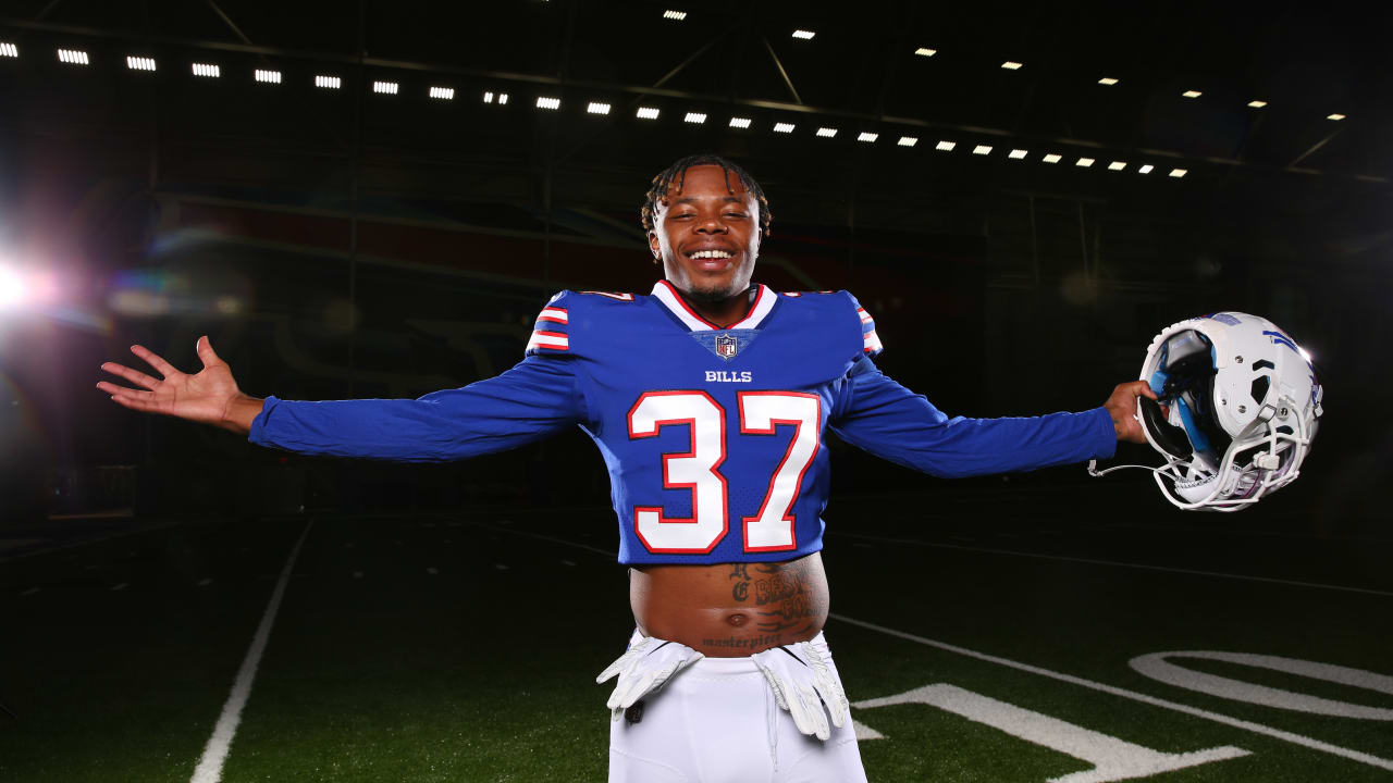 Buffalo Bills cornerback Olaijah Griffin (37) celebrates a tackle in the  second half of a preseason NFL football game against the Indianapolis  Colts, Saturday, Aug. 13, 2022, in Orchard Park, N.Y. The