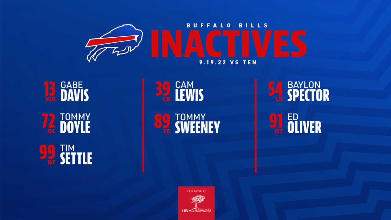 Bills WR Gabe Davis, DT Ed Oliver among inactives vs. Titans