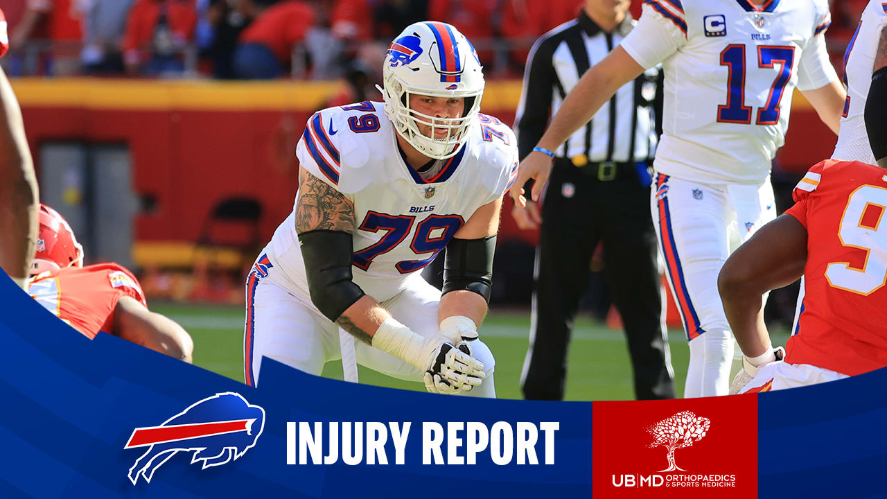 Buffalo Bills offensive tackle Spencer Brown (79) walks off the field after  an NFL football game