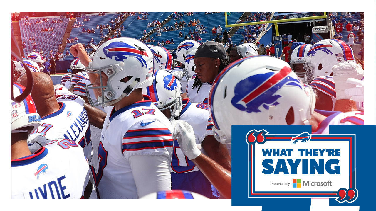 Buffalo Bills quarterback Josh Allen (17) reacts during the first