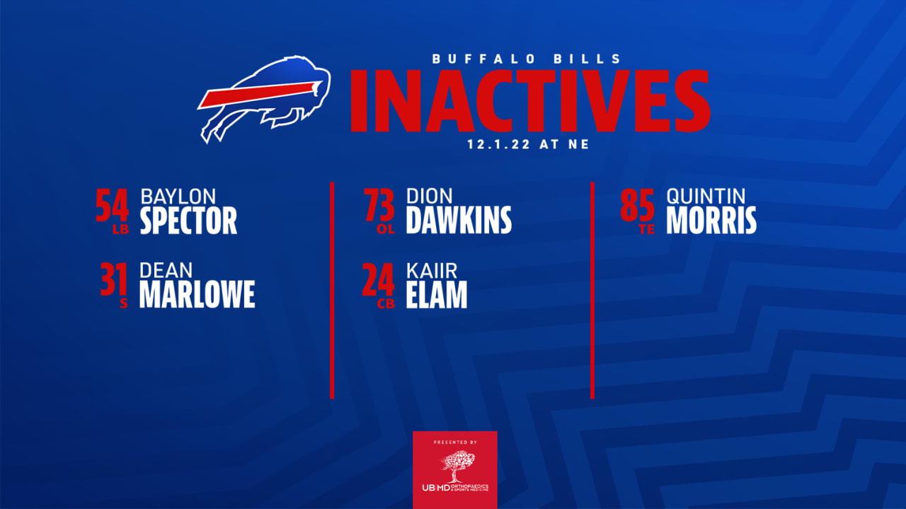 Buffalo Bills at New England Patriots: Game day inactives