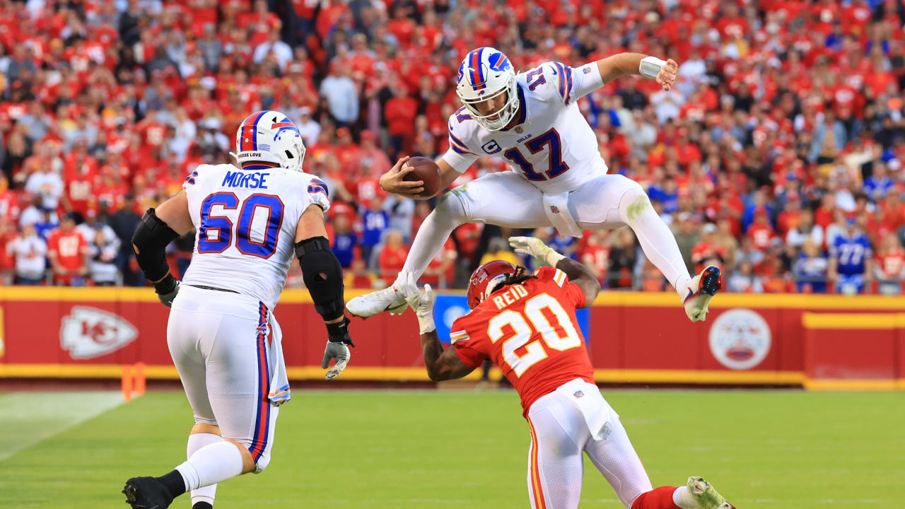 Buffalo Bills Quarterback Josh Allen Hurdles over Defenders During An AFC  match up 8x10 Action Photo Picture