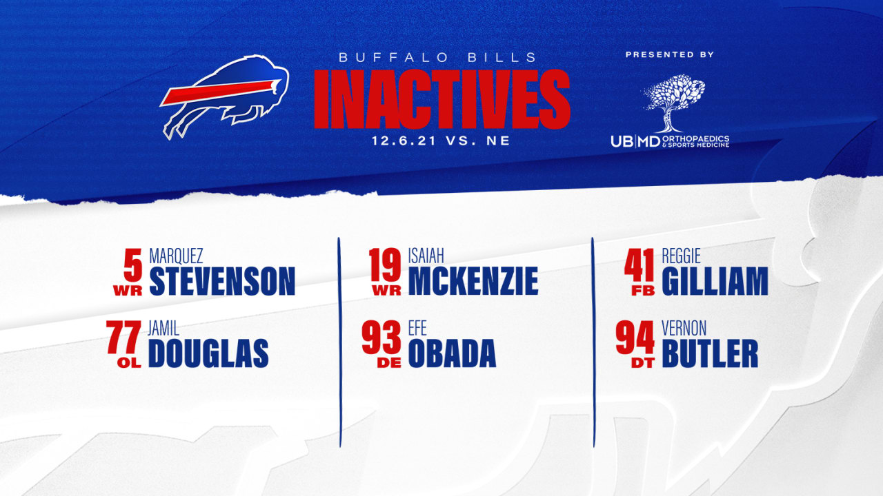 Bills' Marquez Stevenson active; Isaiah McKenzie, Vernon Butler